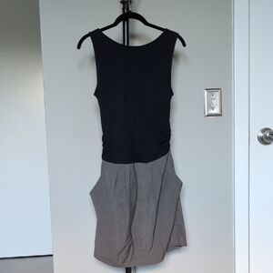 Theory Black Grey Mixed Media Colorblock Dress